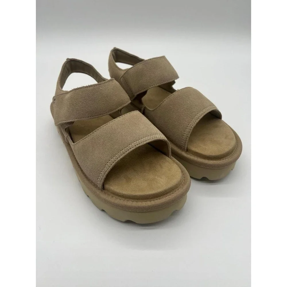 Koolaburra by UGG Fuzz-A-Glow Sand Tan Suede Platform Sandals Womens 9